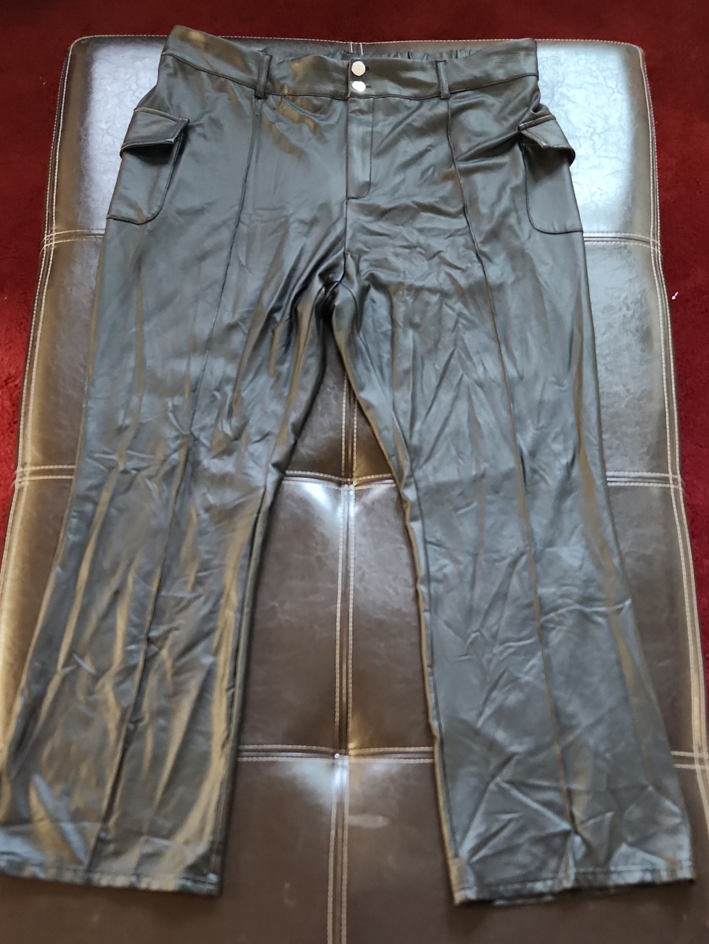 Black Faux Leather Women’s Cargo Pants